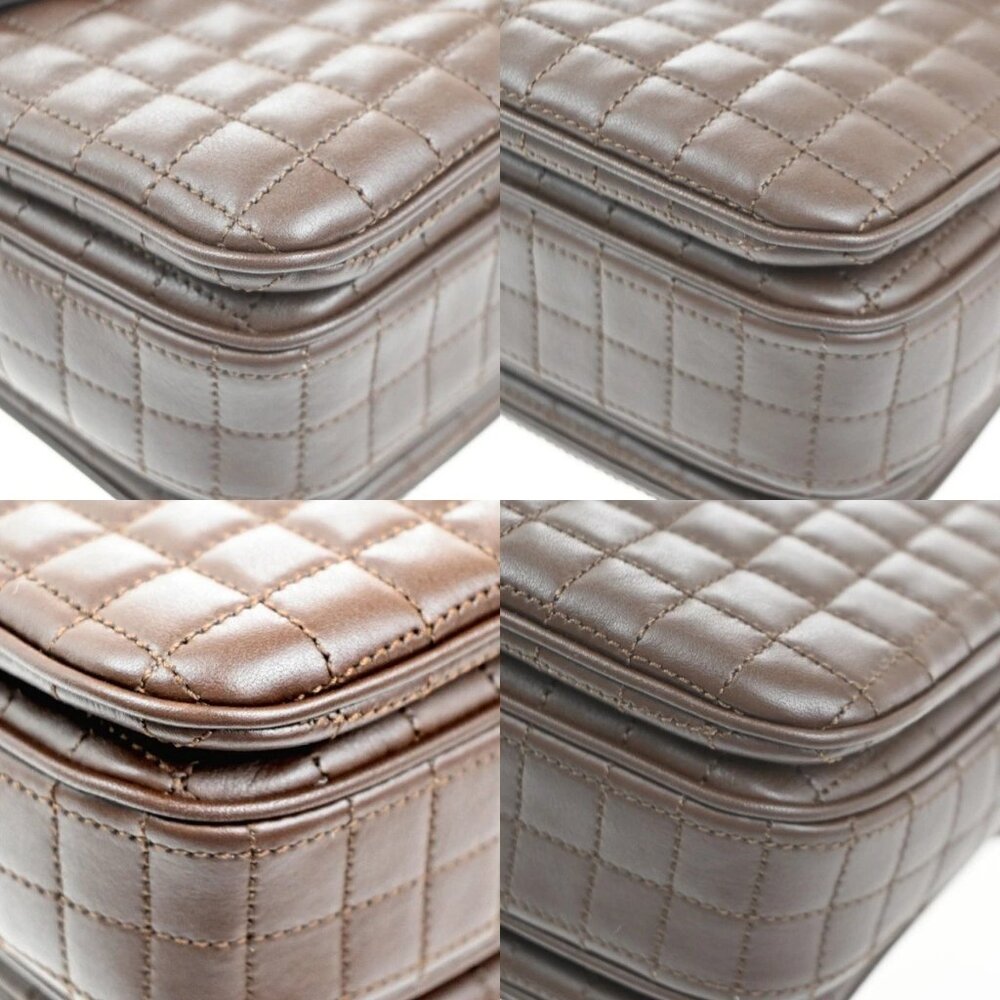 CELINE C Logo Chain Shoulder Hand Bag Quilted Leather Brown GHW Italy 57RL830 - Picture 14 of 16